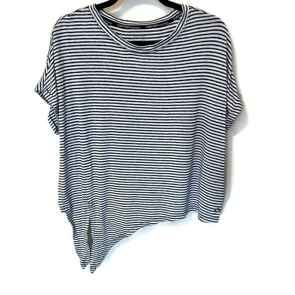 CALVIN KLEIN NWOT Striped Cropped Tie-Hem Top - Picture 3 of 6